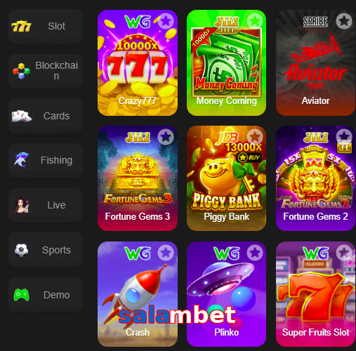Main screen of Salambet game page for PK players